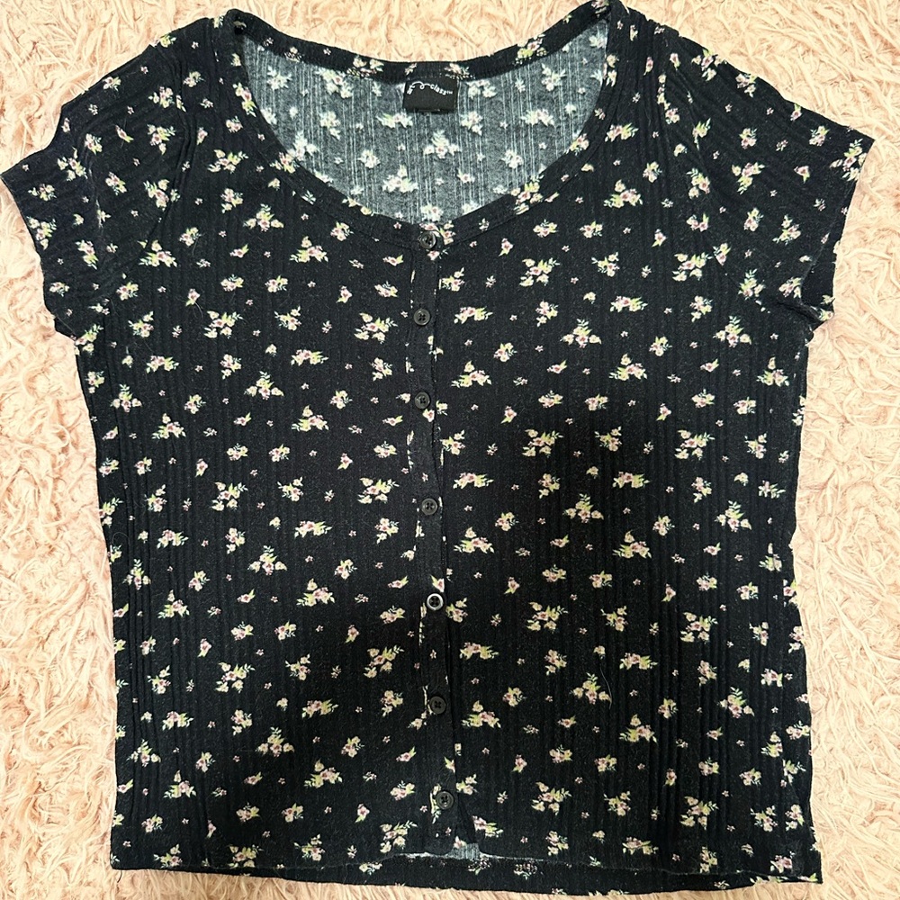 Girls 10/12 Floral Button Down T-shirt